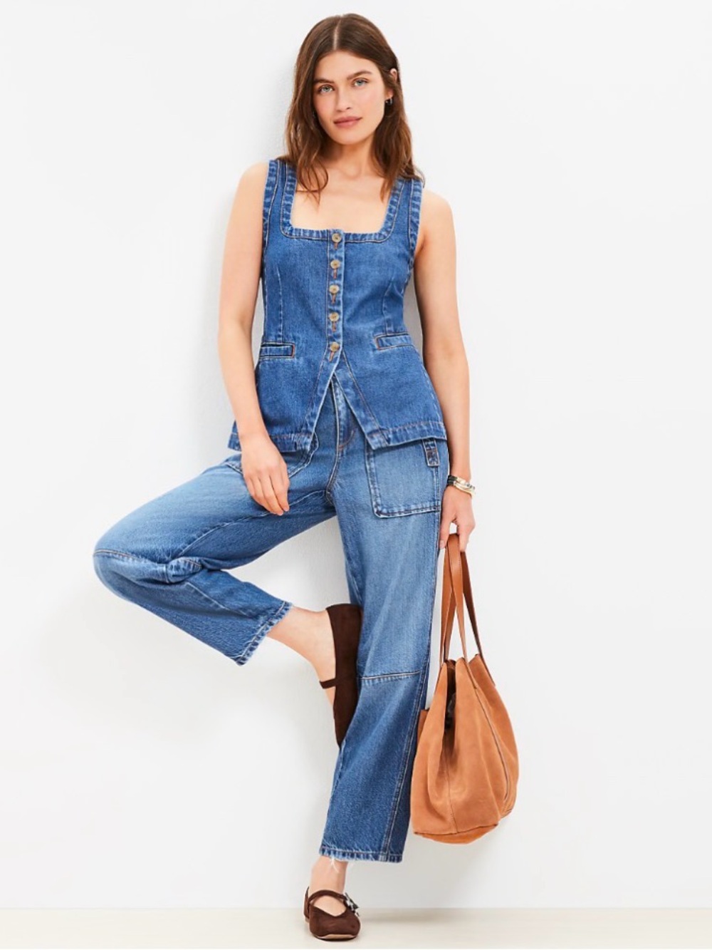 LOFT Blue Denim Button-Front Women's Vest, NWT